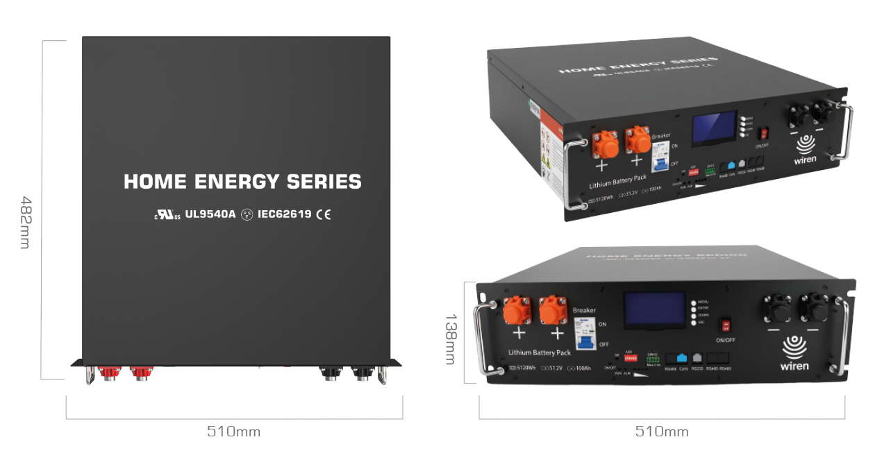 Wiren U5 51.2V 100AH UL1973 9540A LiFePO4 battery