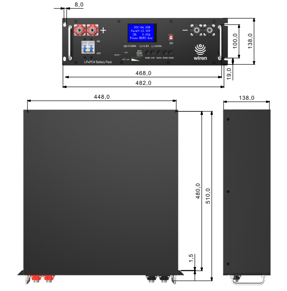 Wiren U5-12 rack battery dimension drawing